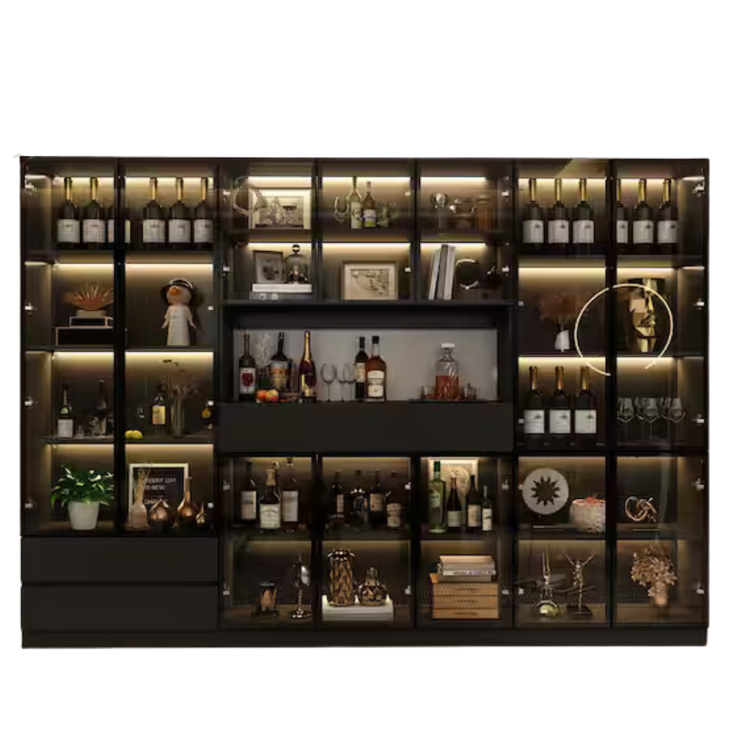 Black Wood 110.2" W Display Cabinet