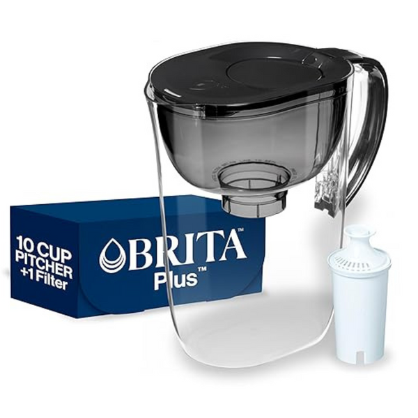 10-Cup Brita Plus Large Water Pitcher With Filter (Black)