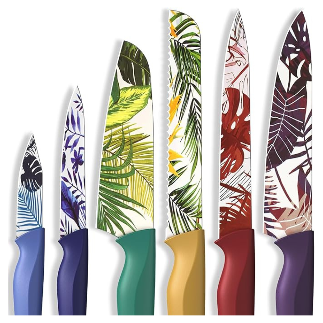 12-Piece Colorful Tropical Designs Kitchen Knife Set