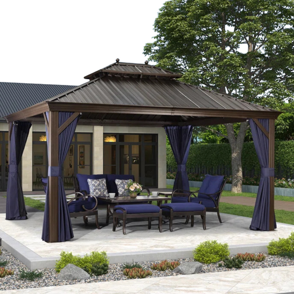 Hardtop Gazebo Canopy With Curtains & Netting (120"H x 160"W x 136"D)