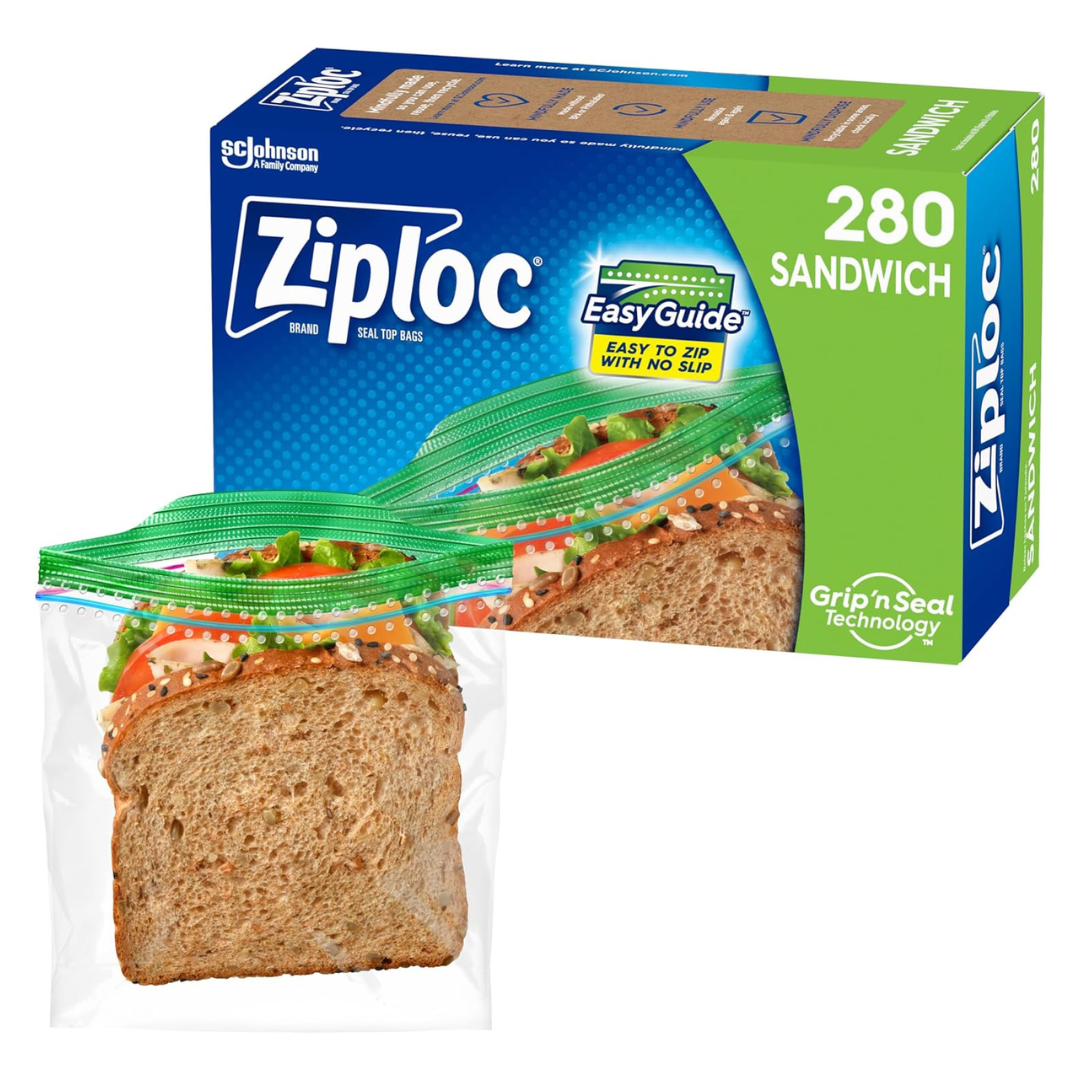 Ziploc Sandwich With EasyGuide Texture, Plastic Storage Bags With Grip ‘N Seal Technology (280 Bags Total)