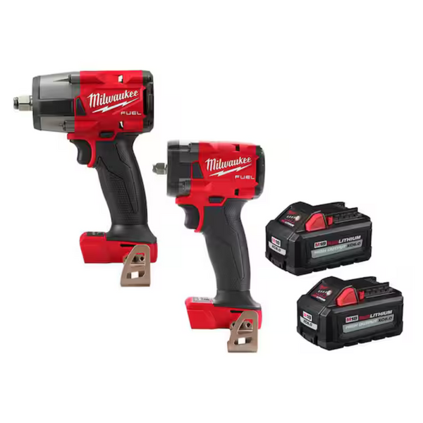 Milwaukee M18 FUEL 18V Lith-Ion Brushless Cordless 1/2 In. Impact Wrench W/3/8 In. Impact Wrench & (2) High Output 6.0Ah Battery