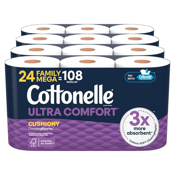 24-Count Cottonelle Ultra Comfort Toilet Paper Family Mega Rolls