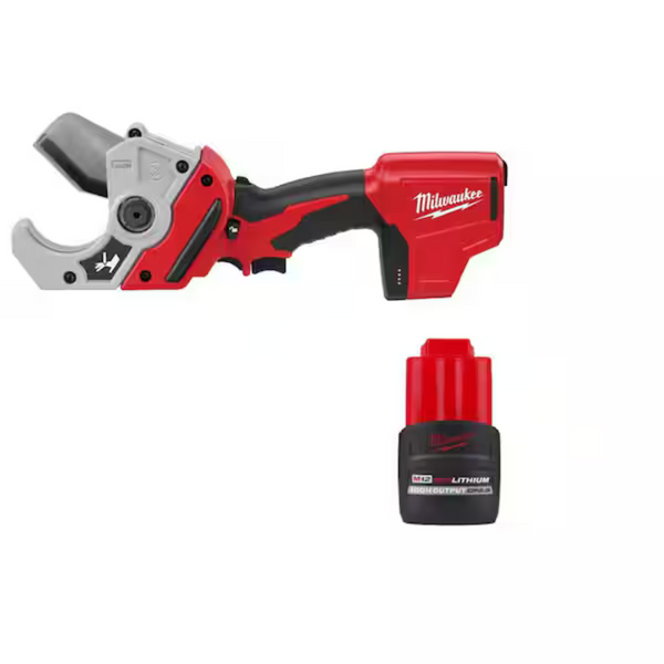 Milwaukee M12 12V Lithium-Ion Cordless PVC Pipe Shear + M12 High Output 2.5 Ah Battery