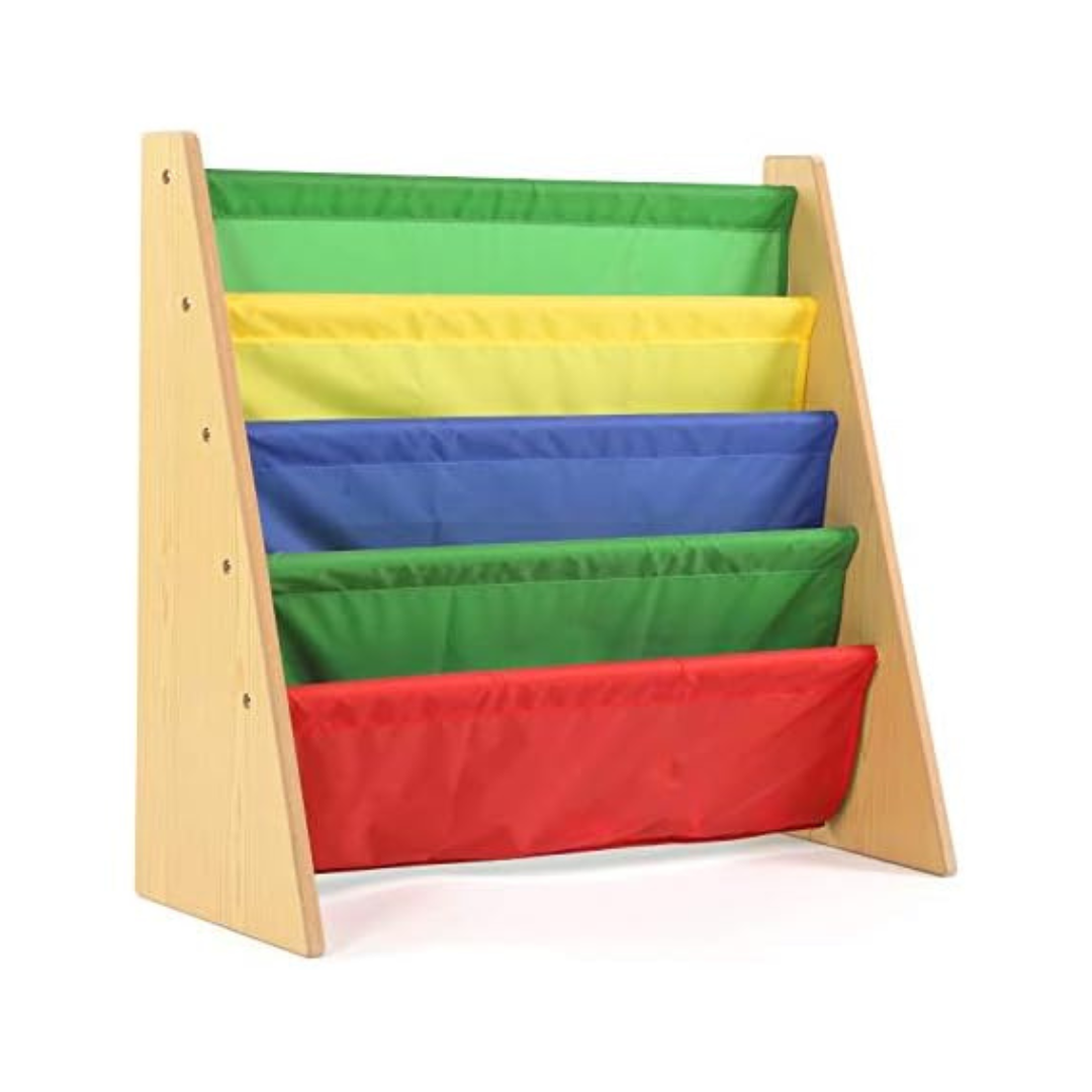 4-Tier Humble Crew Kids Book Rack With Fabric Sling Sleeves (11"D x 25"W x 21.4"H)