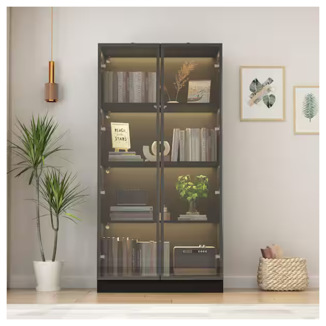 Tempered Glass Storage Display Cabinet With LED Lights