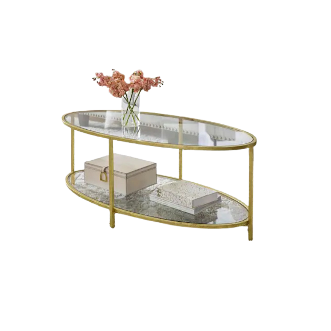 Bella Large Oval Gold Metal And Glass Coffee Table