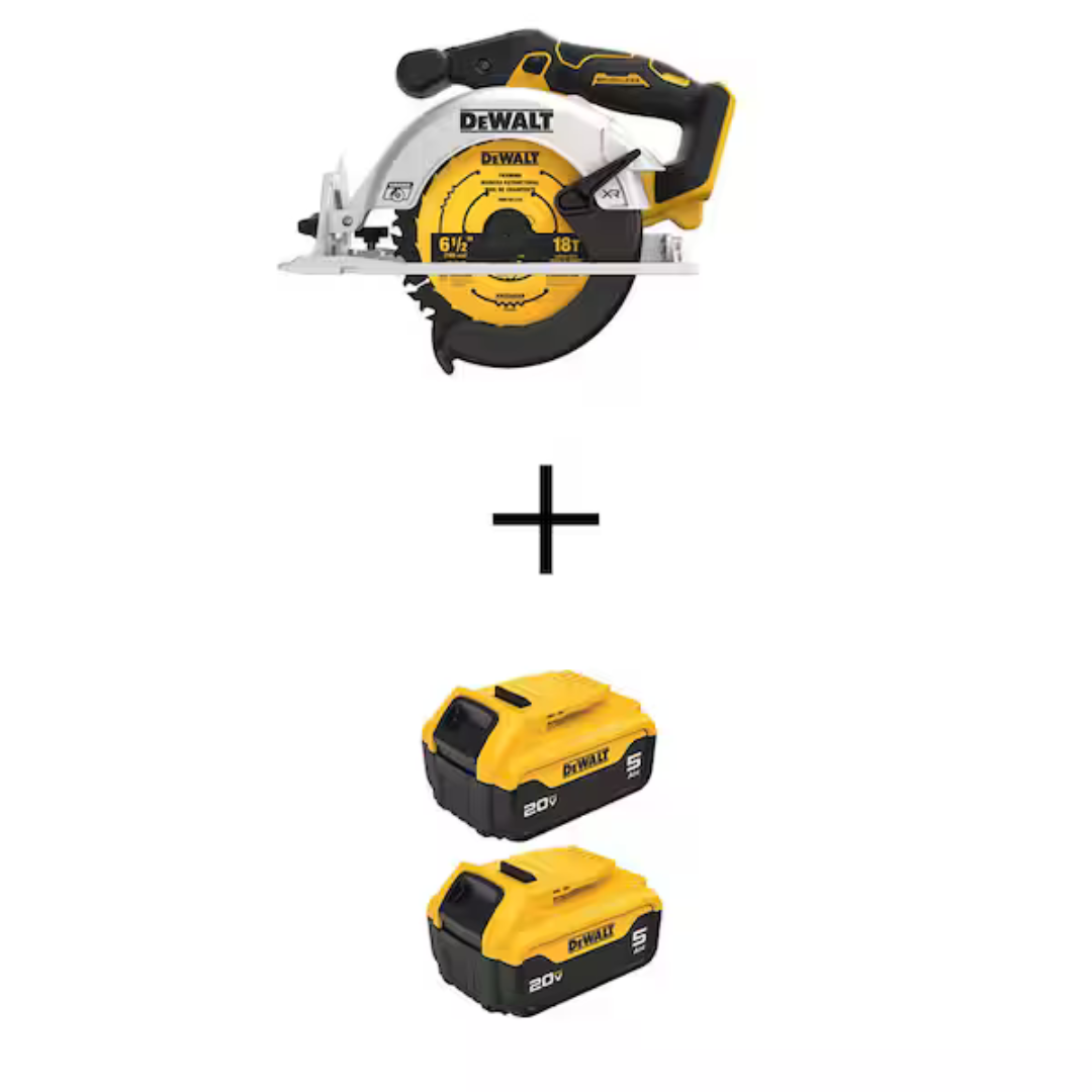 Dewalt 20V MAX Lithium-Ion Cordless Brushless 6-1/2" Sidewinder Style Circular Saw With (2) 20V MAX Premium 5Ah Batteries