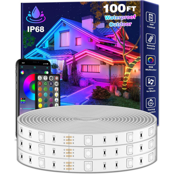 100Ft Outdoor LED Strip Lights with App and Remote