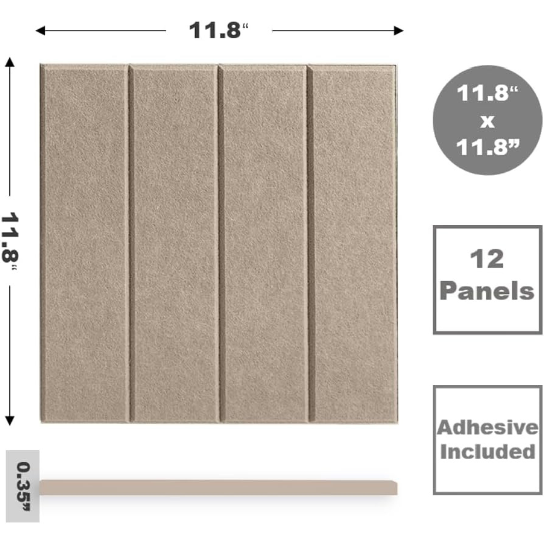 12-Pack Adhesive Felt Wall Tiles For Interior Wall Decor