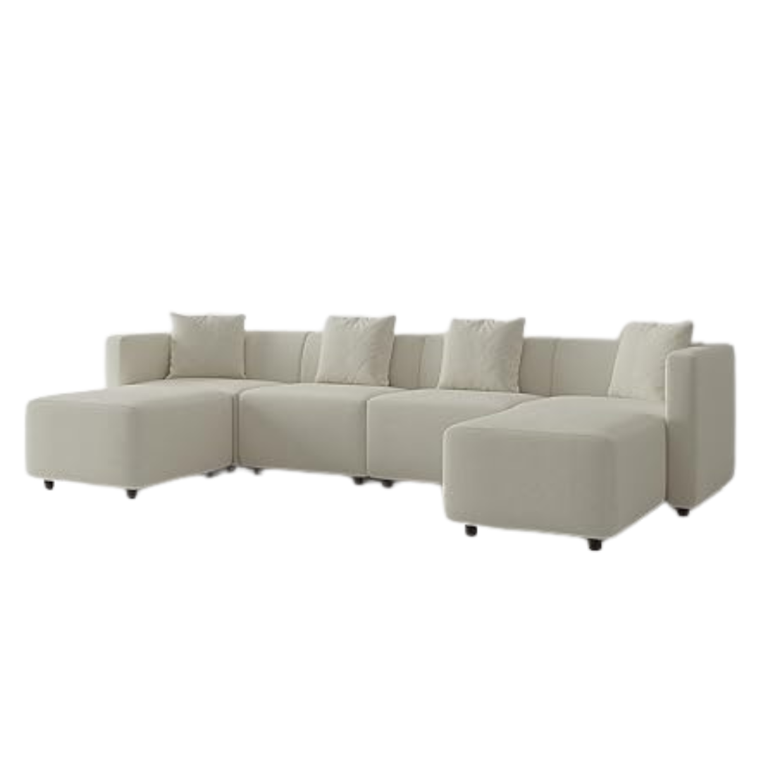 Acanva Convertible Modern Linen-Like Fabric Living Room Furniture Set with Reversible Chaise Lounge