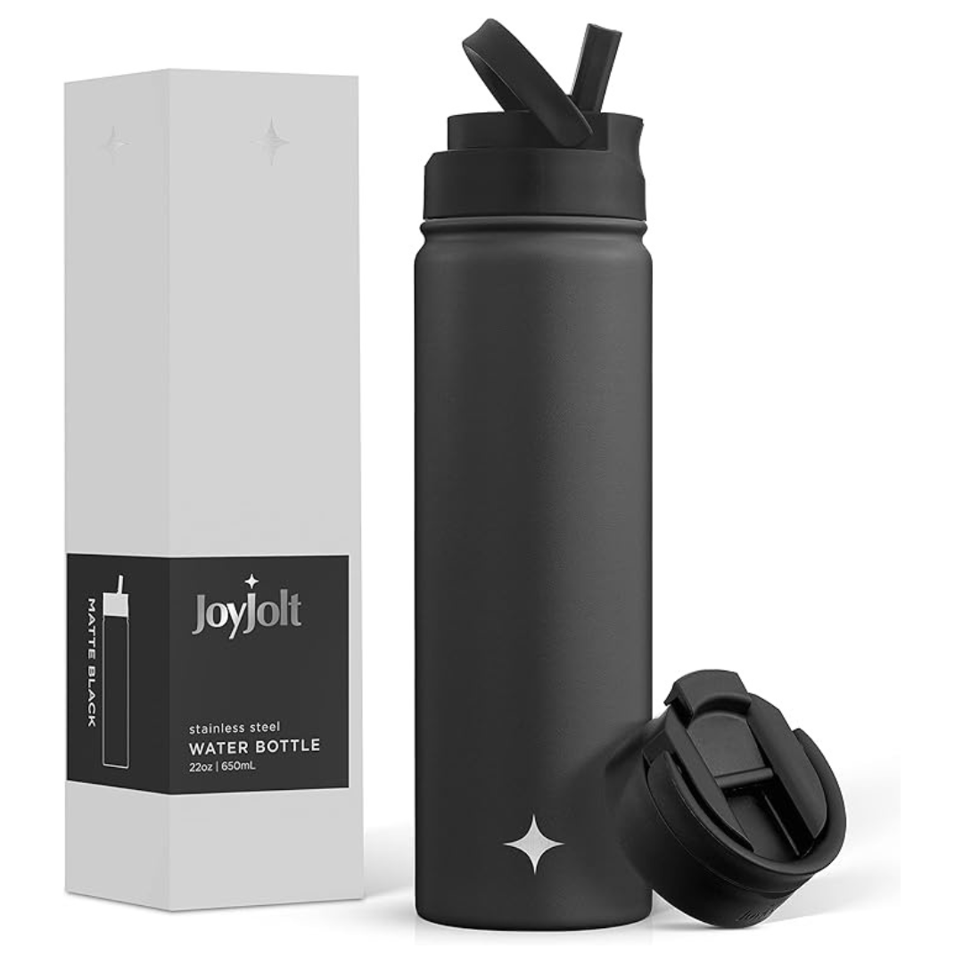 JoyJolt Triple Insulated Water Bottle With Straw Lid And Flip Lid