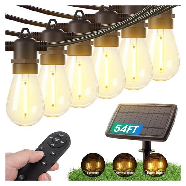 54ft (48+6) LED Waterproof Solar Powered Patio String Lights