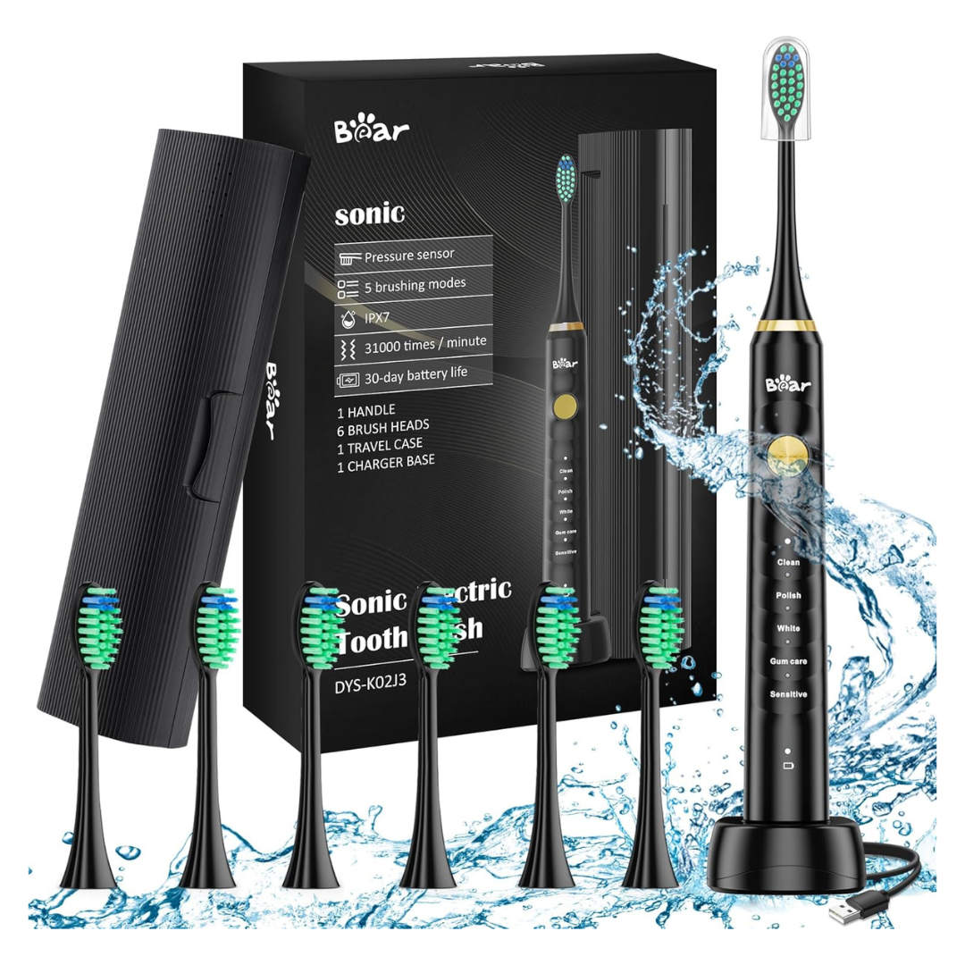 Electric Sonic Toothbrush With 6 Brush Heads