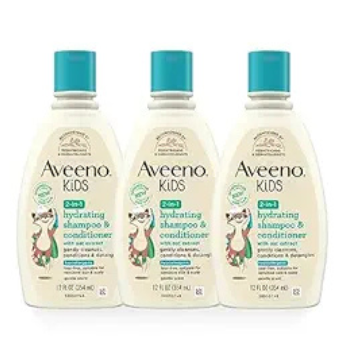 3-Pack 12oz Aveeno Baby Kids 2-In-1 Hydrating Shampoo & Conditioner