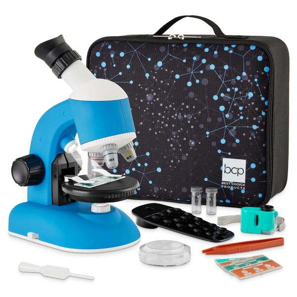 Best Choice Products Kids 30-Piece Microscope STEM Set W/ Carrying Case, Up To 1200x Zoom