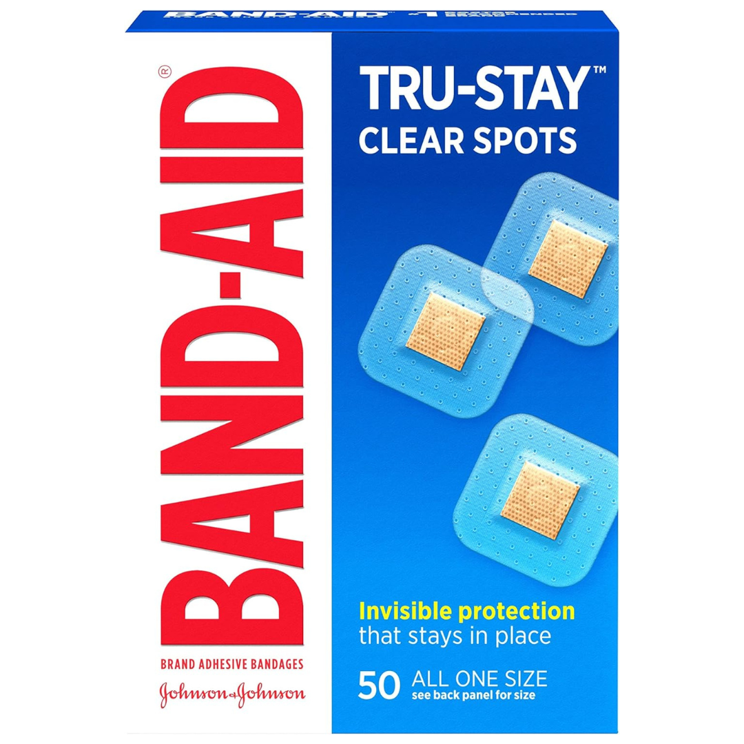 Band-Aid Brand Tru-Stay Clear Spots Bandages For Discreet First Aid, All One Size (50 Count)