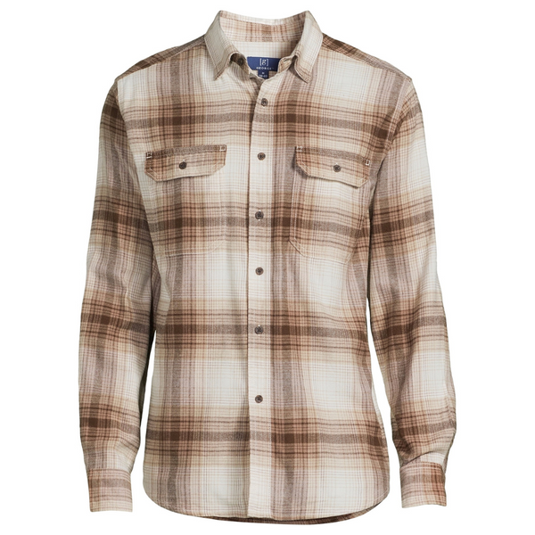 George Men's Flannel Shirt With Long Sleeves (Velljo Tan Plaid)