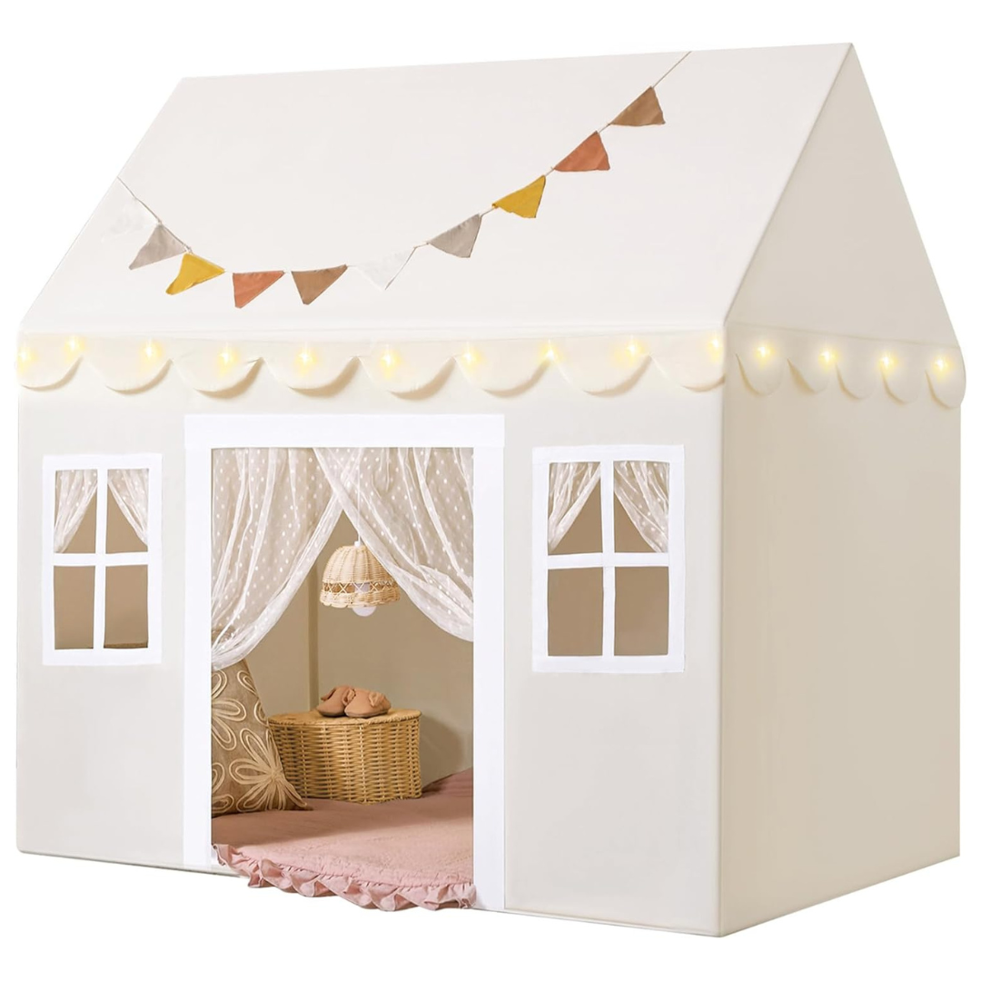 Tiny Land kids' Playhouse Tent With Padded Mat & LED Lights