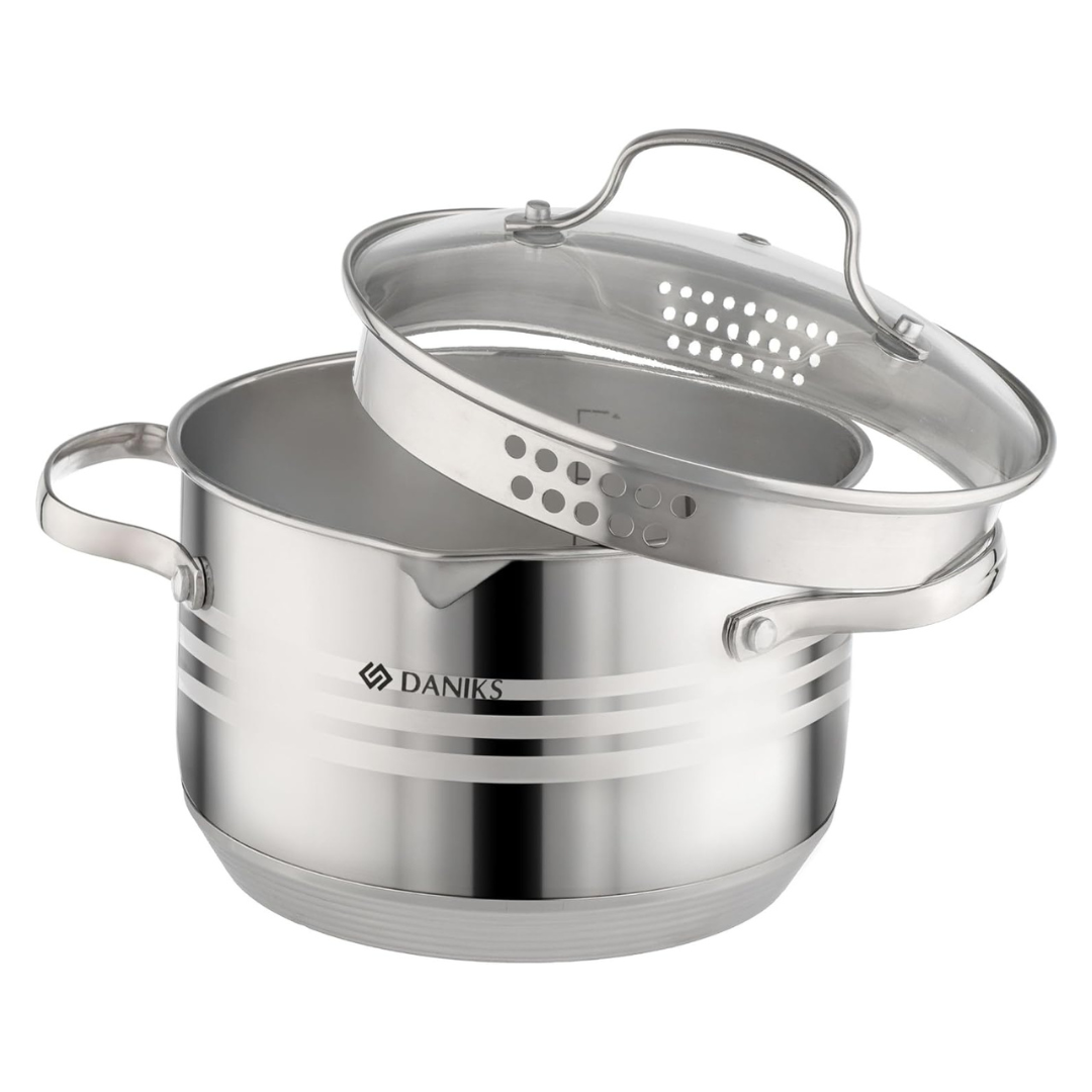 3 Quart Stainless Steel Dishwasher Safe Stock Pot W/ Glass Lid