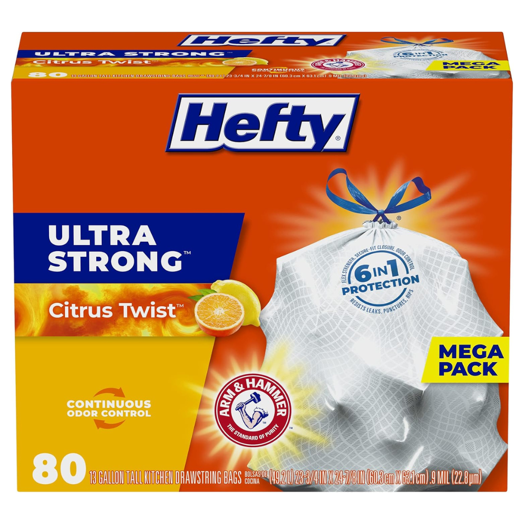 80-Count Hefty Ultra Strong Tall Kitchen Trash Bags