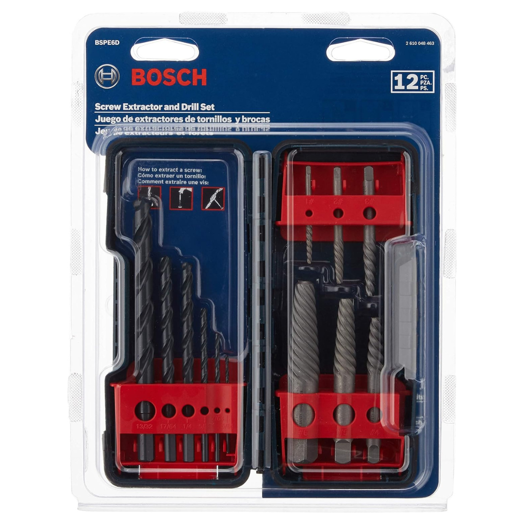 12-Piece Bosch High-Carbon Steel Spiral Flute Screw Extractor & Drill Set