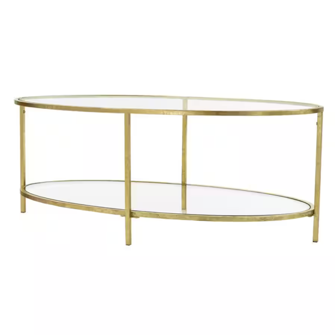 Bella Large Oval Gold Metal and Glass Coffee Table