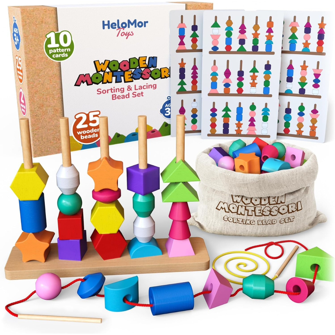 Wooden Montessori Sorting & Stacking Bead Toy