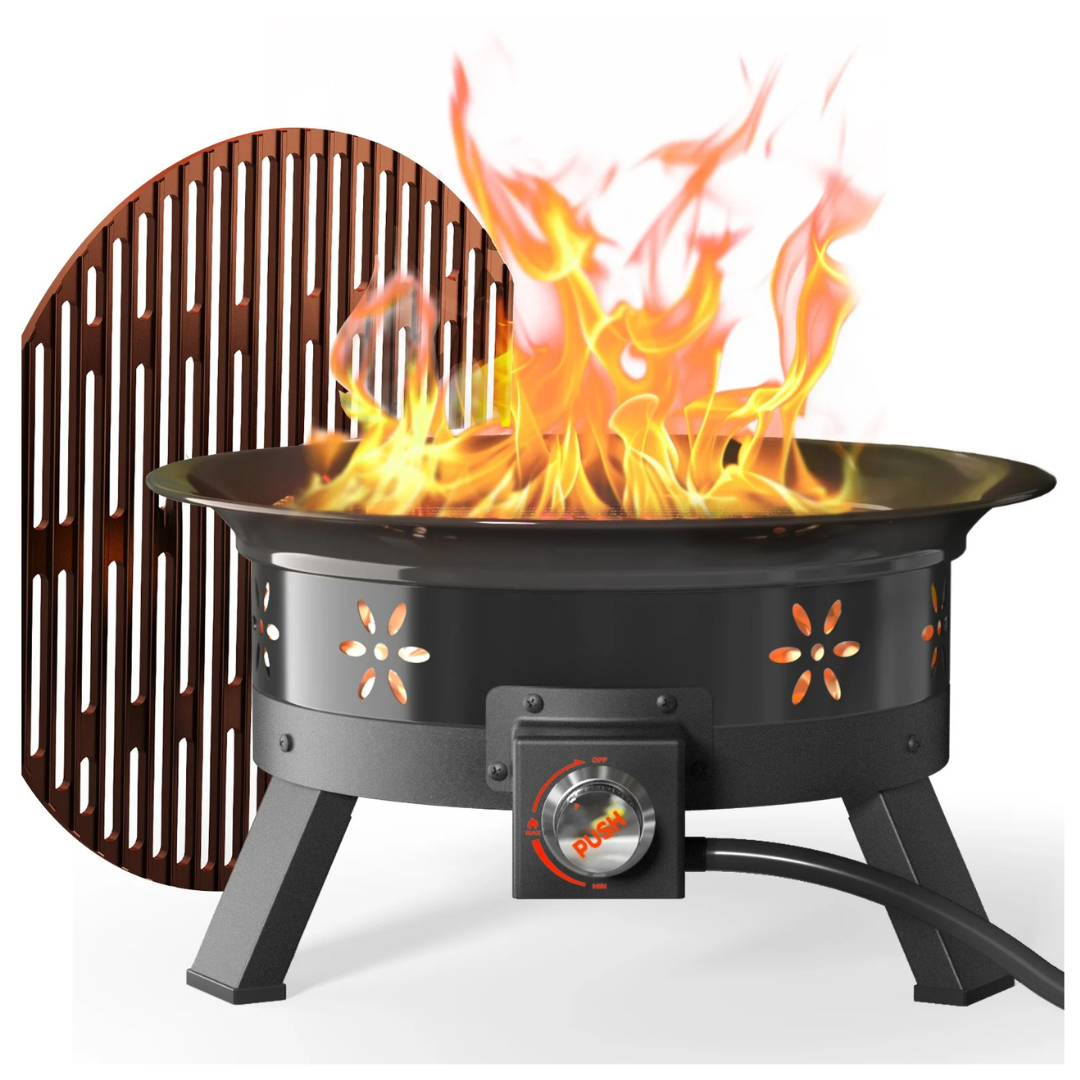 9" Portable Fire Pits With Grill For Outside 580000 BTU Gas Fire Bowl