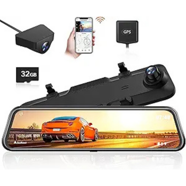 Wolfbox G840H 12" 2.5K Rear View Mirror Dash Cam With WiFi