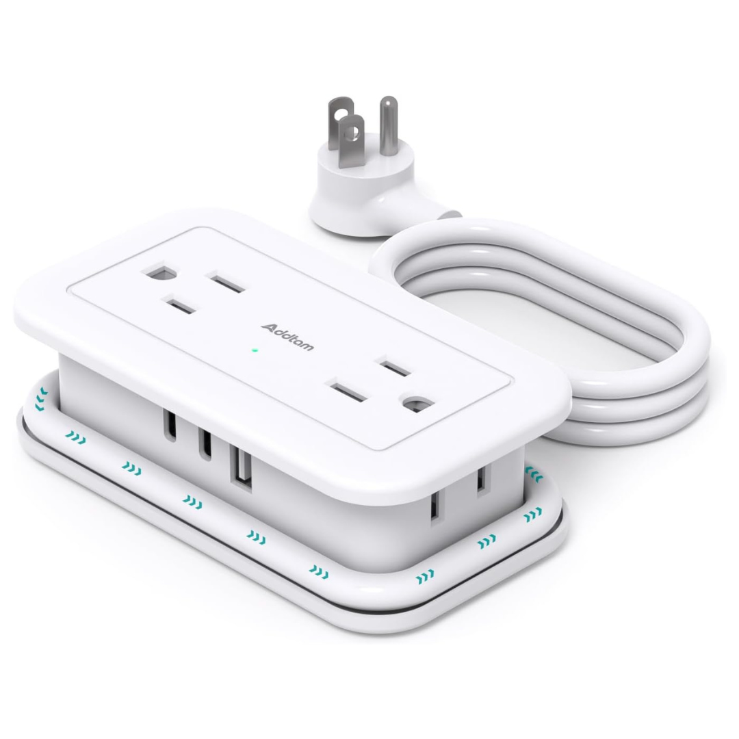 Addtam 7-In-1 Power Strip With 4Ft Wrapped Flat Plug Power Strip