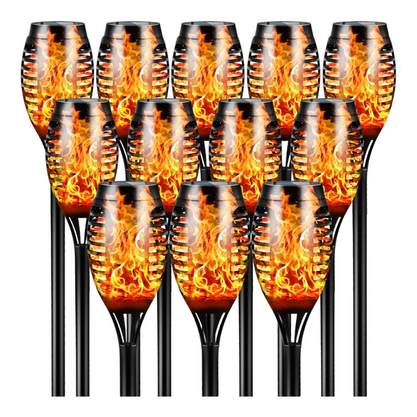 12-Pack 12 LED Solar Tiki Torch Lights With Flickering Flame