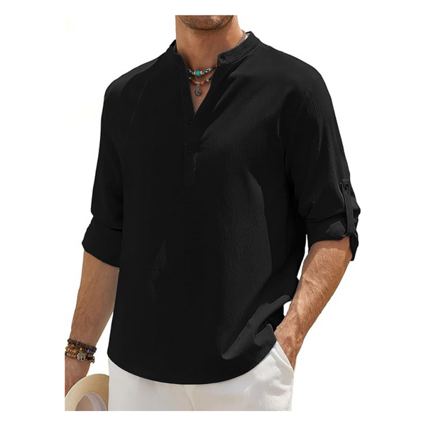 Men's Band Collar Long Sleeve Casual Henley Shirt