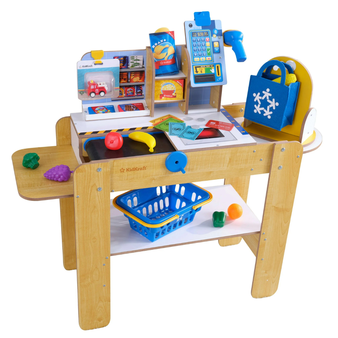 KidKraft Wooden Grocery Store Self-Checkout Center With 30 Accessories