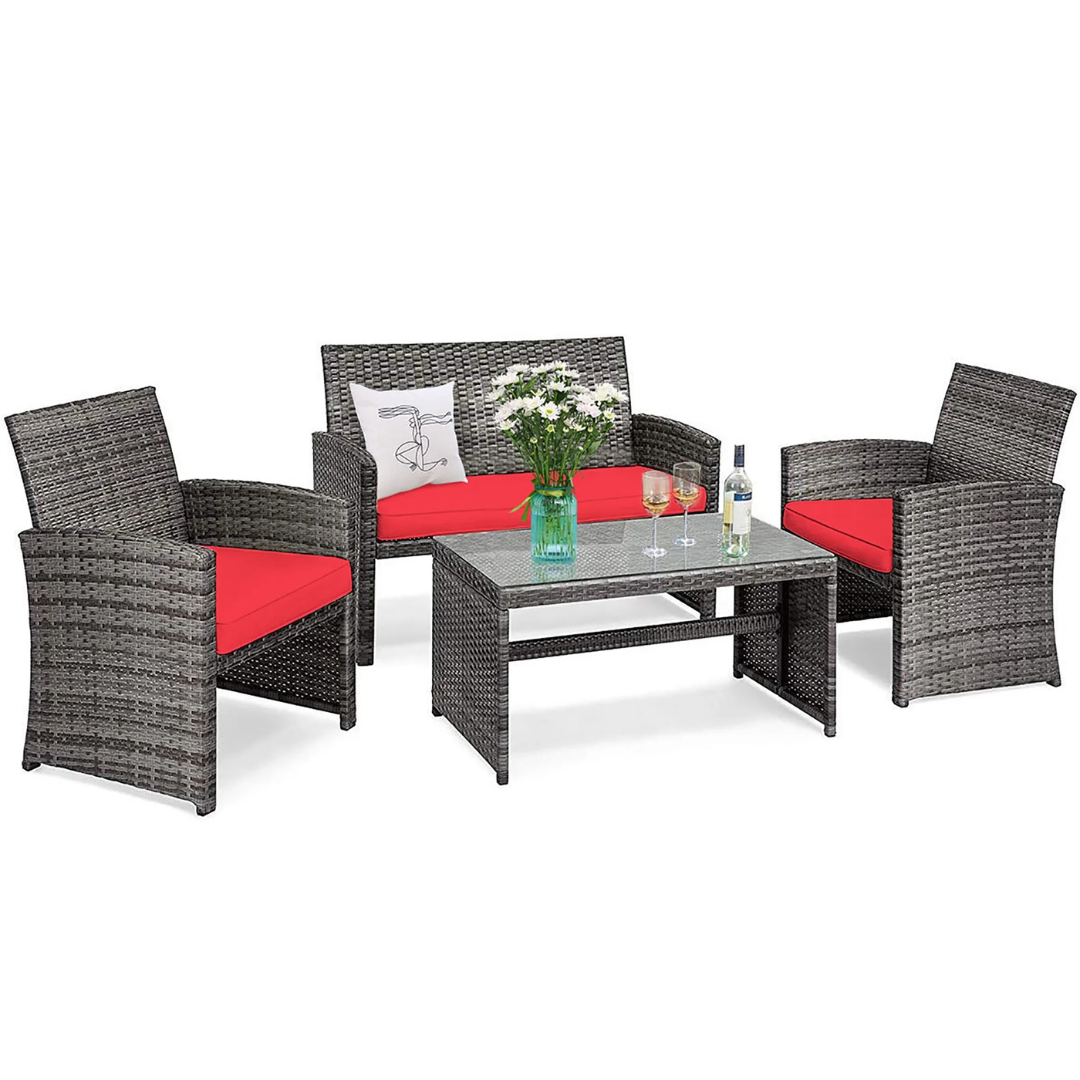 Costway 4-Pieces Patio Rattan Conversation Cushioned Sofa