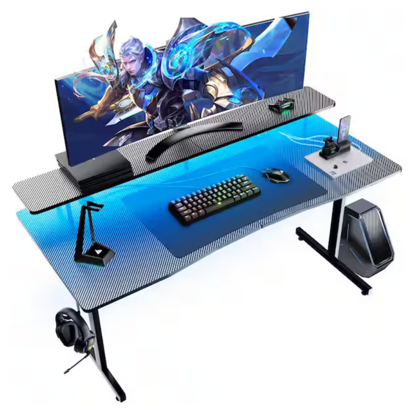 55" Wood Gaming Desk With Monitor Stand