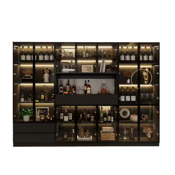 Black Wood 110.2" W Display Cabinet