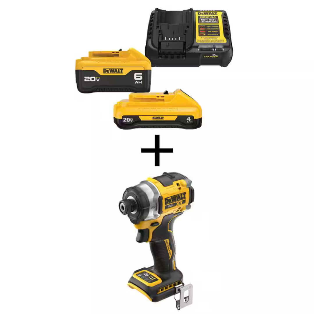 DEWALT 20V MAX XR Lithium-Ion Impact Driver w/ 6.0 Ah & 4.0 Ah Starter Kit