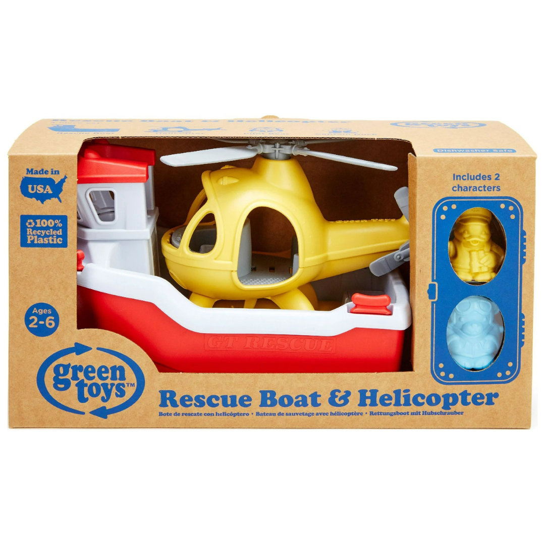 Green Toys Rescue Boat with Helicopter