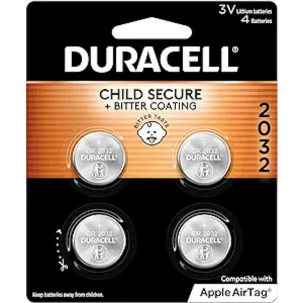 4-Count Duracell 2032 3V Lithium Coin Battery with Bitter Coating