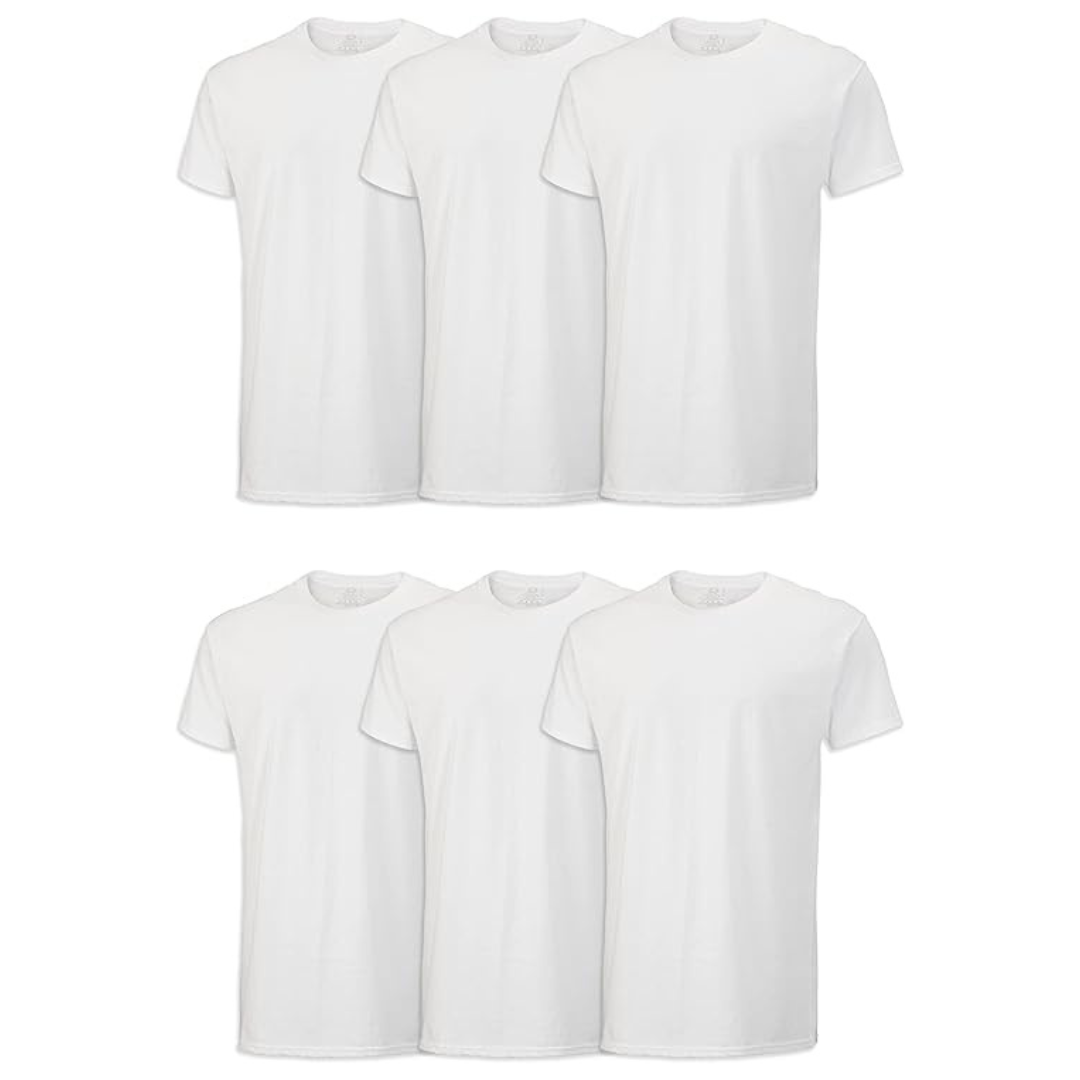 6-Pack Fruit of the Loom Men's Stay Tucked Crew T-Shirt (White)