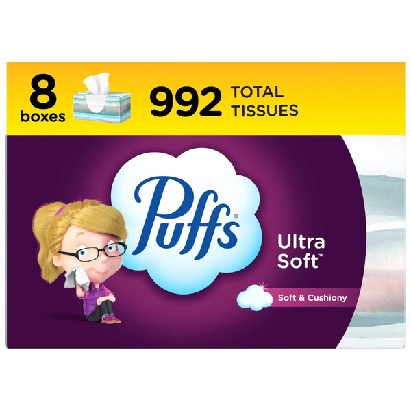 992-Count (8 x 124ct) Puffs Ultra Soft Non-Lotion Facial Tissue