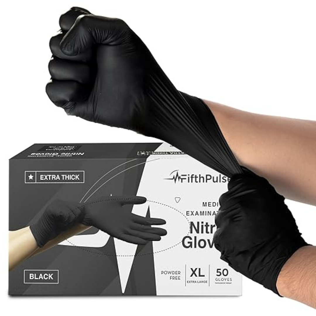 50-Count FifthPulse Large Disposable Black Nitrile Gloves