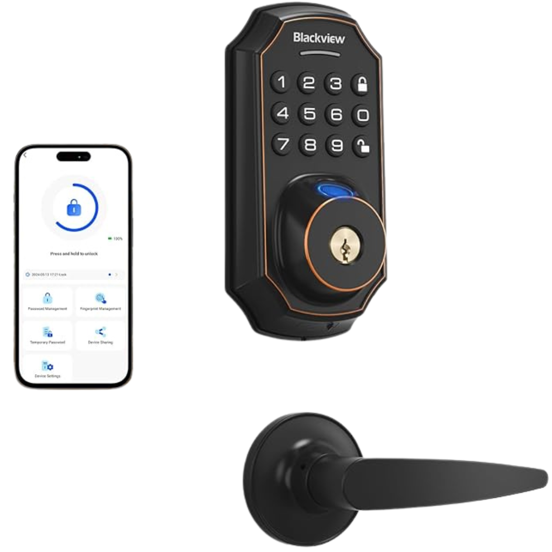 Blackview Keyless Bluetooth Fingerprint Keypad Door Lock W/ Lever Handle Set