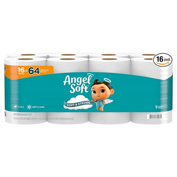 16 Mega Rolls Of Angel Soft 2-Ply Toilet Paper Bath Tissue