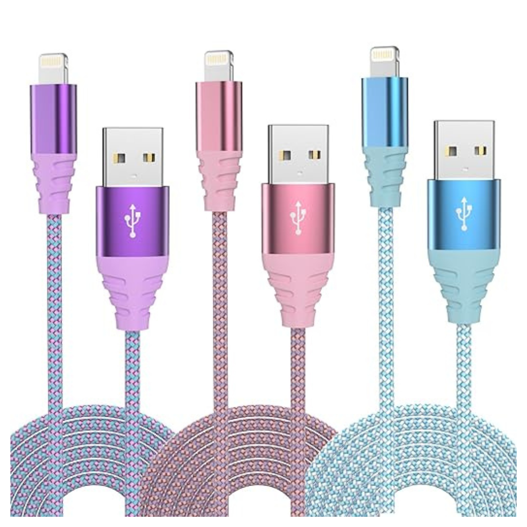 3-Pack 6ft Apple MFi Certified Nylon Braided Fast Charging Lightning Cable