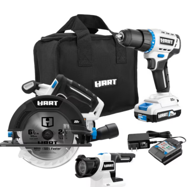 HART 20V 3-Tool Combo Kit (Drill, 6-1/2" Circular Saw & LED Light 1 Each)