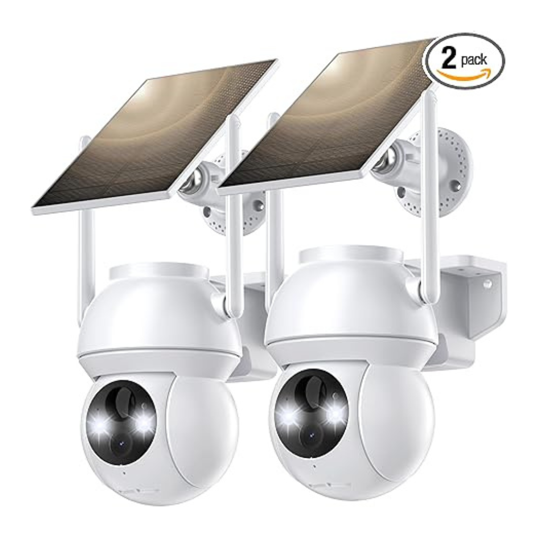 2-Pack 2K 360 Deg. View WiFi Wireless Solar Security Cameras