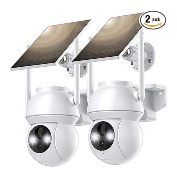 2-Pack 2K 360 Deg. View WiFi Wireless Solar Security Cameras