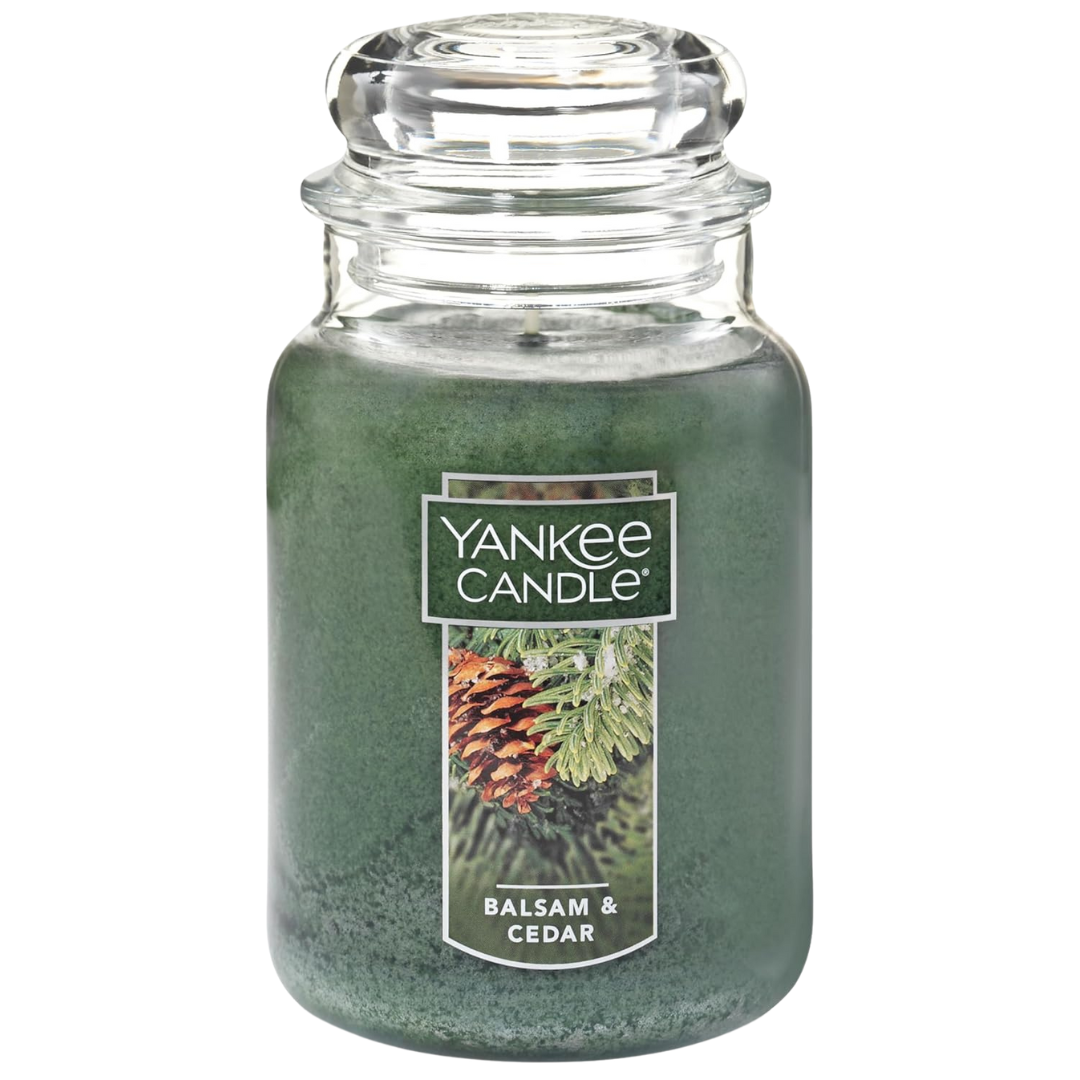 Yankee Candle Balsam & Cedar Scented, Classic 22oz Large Jar, Over 110 Hours Of Burn Time